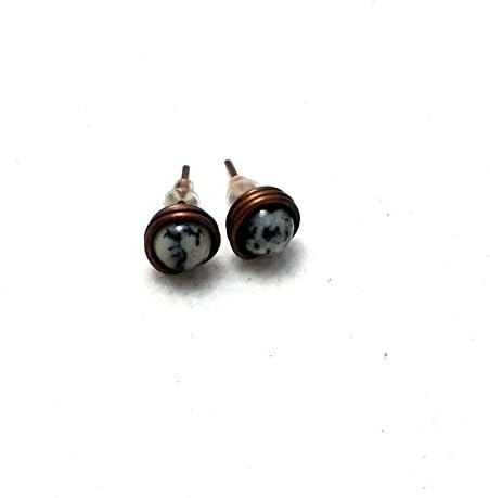 Merlinite opal stud earrings, merlinite opal copper earstuds, winter earrings, white black earstuds, gemstone earstuds
