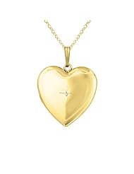 Gold over silver 0.01ct White Diamonds SS & Yg Plated Heart Shaped Locket w/ Dia & Border Necklace (G-H, SI1-SI2)