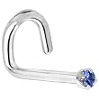 Solid 14KT White Gold 1.5mm Genuine Blue Sapphire Left Nostril Screw- 18 Gauge