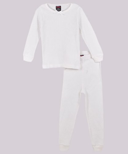 Snozu Basics Girls 2-Piece Performance Thermal Long Underwear (Sizes 8 - 16) - white, 10/12