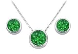 Sterling Silver Bezel-Set Frosted Emerald Pendant with Stud Earrings Set