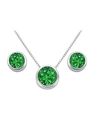 Created Emerald Pendant and Stud Earrings Set in Sterling Silver 2.00 Carat Total Gem Weight