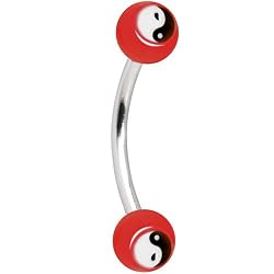 Red Acrylic Yin Yang Logo Eyebrow Ring