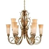Quoizel GU5009WG Guinevere 37-Inch Two Tier Chandelier With 9 Uplights with Gold Bisque Glass, Welsh Gold Finish