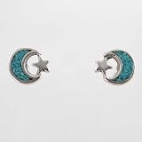 Tiny Moon and Star Earrings in Sterling Silver with Turquoise Inlay, #9509