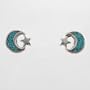 Tiny Round Moon & Star Stud Earrings in Sterling Silver with Turquoise Chip Inlay, #9509