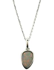 O&G Australia Natural Crystal Opal Pendant, Set Rhodium Plated 925 Sterling Silver with Adjustable Sterling Silver Chain