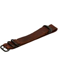 Premium PVD 22mm 5-ring Thick Leather Vintage Brown Urban Military Nato Watch Strap - Fits All Watches!!!