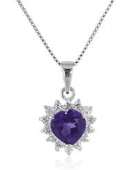 7Mm Heart Shape Gemstone and Round Cubic Zirconia Sterling Silver Pendant Necklace (1.00 Cttw)