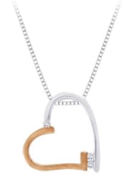 Bezel Set Diamond Heart Pendant with Chain in 10K Two Tone Gold (0.04 cttw)