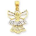14k and Rhodium Believe Angel Pendant - Measures 23.3x14.7mm