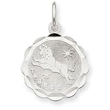 14k White Gold Satin Polished Engraveable Taurus Zodiac Scalloped Disc Char