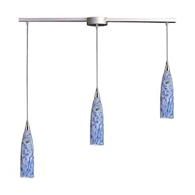 Lungo - 3 Light Kitchen Island Pendant Track Lighting Fixture - Brushed Nickel - Blue...