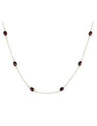 Sterling Silver with 10 Garnet Oval Cabochon Necklace, 18"