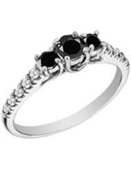 0.90CT Black and White Diamond Trilogy Ring 18k Gold