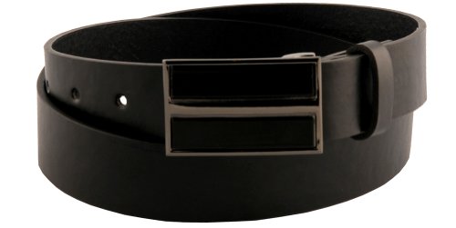 Mens Sleek Black Patent Faux Leather Square Plate Buckle Belt