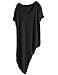 JOLLYCHIC Women's Solid Color Loose Asymmetry O-Neck Short Sleeve Cotton T Shirt One Size Black