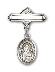 Sterling Silver Baby Badge with Our Lady of Perpetual Help Charm and Polished Badge Pin