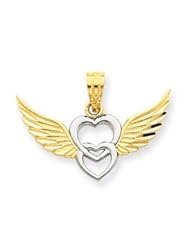 14k Gold and Rhodium Heart with Wings Pendant