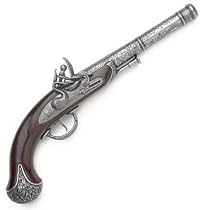 Classic Pirate Flintlock Pistol with Antiqued Silver Tone Finish - Detailed Replica of Gun Used by Pirates and Naval Forces