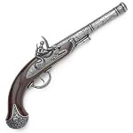 Classic Pirate Flintlock Pistol with Antiqued Silver Tone Finish - Detailed Replica of Gun Used by Pirates and Naval Forces