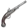 Classic Pirate Flintlock Pistol with Antiqued Silver Tone Finish - Detailed Replica of Gun Used by Pirates and Naval Forces
