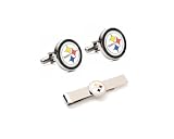 Silver Pittsburgh Steelers Cufflinks and Tie Bar Gift Set