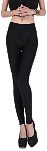 Alionz Women Solid Gloss Slim Fitted Tight Thin Outfitter Summer Leggings Black