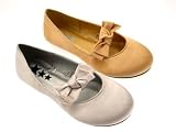 NEW GIRLS CHILDRENS SATIN SHOES BALLET PUMPS WEDDING BRIDESMAID SILVER GOLD KIDS SIZE 7-1