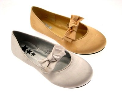 NEW GIRLS CHILDRENS SATIN SHOES BALLET PUMPS WEDDING BRIDESMAID SILVER GOLD KIDS SIZE 7-1