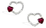 14K White Gold Heart Created Ruby and Diamond Earrings