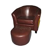 Brown Childrens Faux Leather Tub Chair with Footstool