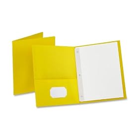 Twin-Pocket Portfolio, Tang Clips, Letter, 1/2 Capacity, Yellow, 25/Box