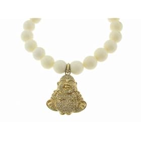 Large Fat Diamond Buddha on Bone Bead Bracelet by Sydney Evan