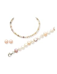 Genuine .925 Sterling Silver Multicolor FW Cultured Pearl Earring and Bracelet and Necklace Set . 100% Satisfaction Guaranteed.