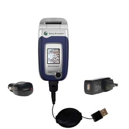 Retractable USB Hot Sync Compact Kit with Car  Wall Charger for the Sony Ericsson z520c - Gomadic Brand w/ TipExchange Technology