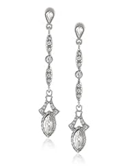 Downton Abbey "Stardust Boxed" Silver Tone Edwardian Linear Navette Crystal Stone Drop Earrings