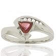 Red Trillion Cut Garnet & Diamond Bypass Ring in Solid 10K White Gold
