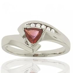 Red Trillion Cut Garnet & Diamond Bypass Ring in Solid 10K White Gold