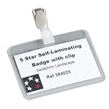 5 Star Office Name Badges Self Laminating Landscape with Plastic Clip 54x90mm [Pack 25]