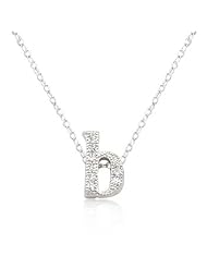Alexander James White Gold Rhodium Plated Micro Pave Cubic Zirconia B Initial Pendant with Lobster Clasp set in Silvertone All pendants come with 16 Inch chain.