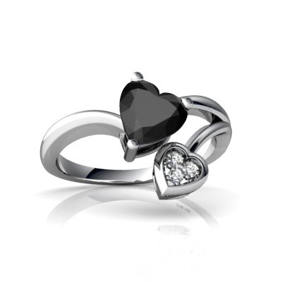 14K White Gold Heart Genuine Black Onyx Ring Size 8