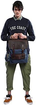 QiangQiang Unisex Leather Canvas Travel Bag Backpack Blue Fits 16.5" Laptop
