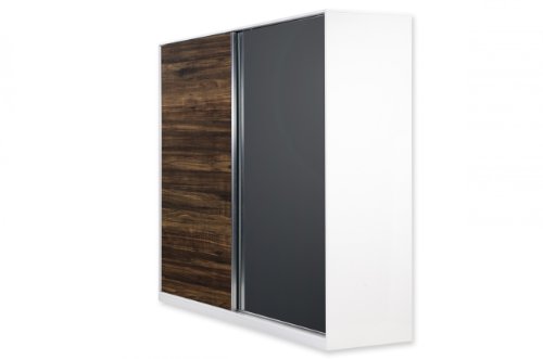 Miraseo MYHKSSET48 Nicky Kleiderschrank, hochwertiger Schlafzimmerschrank aus Holz, Korpus MDF in Farbe Weiß/Walnuss, schönes Design, viel Platz und hoher Komfort für Ihr neues Schlafzimmer mit den Maßen 210x250x64 cm