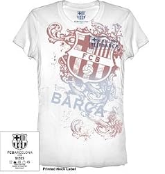 FC Football Barca Barcelona Stamp Juniors/Ladies White T-shirt Tee