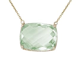 10k Yellow Gold Cushion Cut Green Amethyst Necklace, 16 by Amazon.com Collection