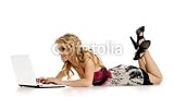Wallmonkeys Peel and Stick Wall Decals - Beautiful Woman with Laptop - 18W x 10H Removable Graphic