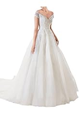 V-neck Off the Shoulder Lace-Up  Natural   Waistline Organza  Ball Gown Wedding Dress 