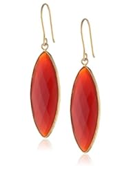 Gold over Silver Earwire Faceted Carnelian Marquise Shape Bezel Drop Earrings