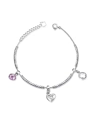 Honeystore Girls Swiss Diamond 925 Sterling Silver White Gold Plated Link Bracelet Color Purple White Length 7.5 inch